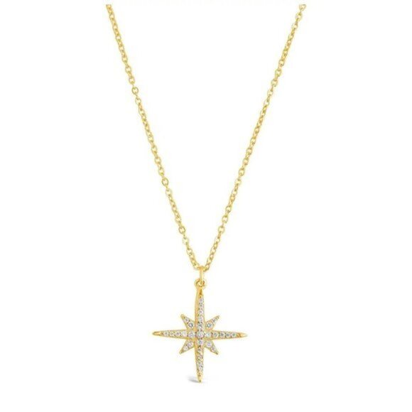 Sterling Forever 14K Gold Vermeil Cubic Zircon Starburst Pendant Necklace - Picture 6 of 6